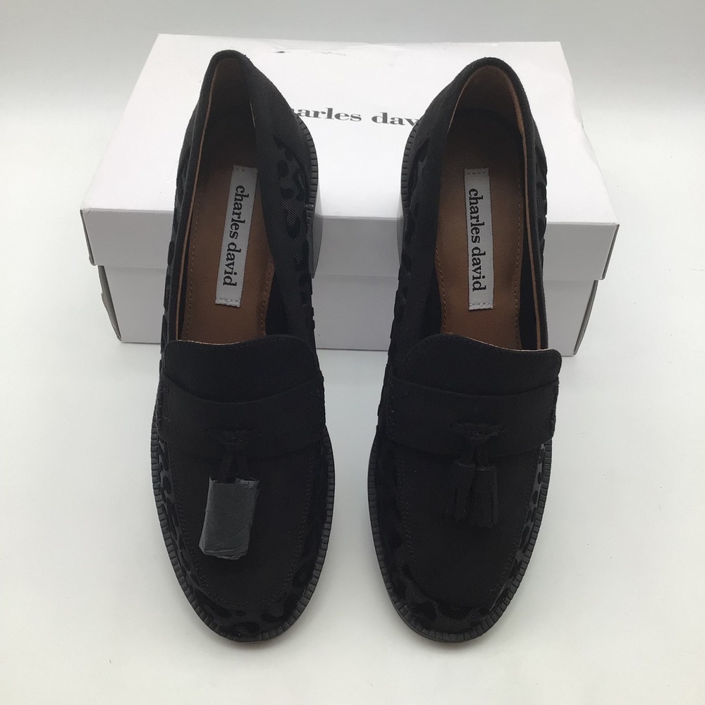 Charles David Katie Black Leopard Mesh Platform Heeled Tassel Loafer Size 8M NEW - Picture 3 of 8